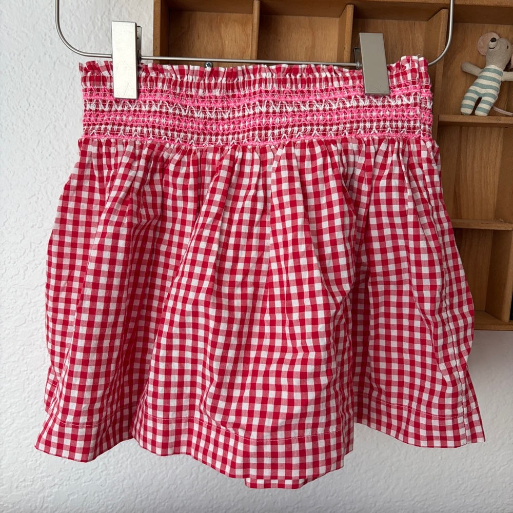 Gap Kids Red and White Gingham Smocked Waist Mini Skirt